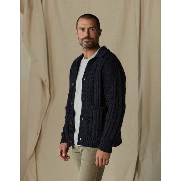 The Normal Brand Cable Cardigan Sweater‎ Mens Size M Navy Aran Chunky Fisherman - Picture 7 of 13